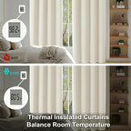 Simplebrand Ava Ivory Light Filtering Curtains for Bedroom 96 Inches Long 2 Panels, Solid Thermal Insulated, Energy Saving Nursery Window Treatment Curtains Light Filtering, W40 x L96 Inch, Ivory