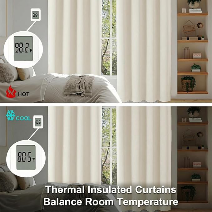 Simplebrand Ava Ivory Short 36 Inches Light Filtering Curtain 2 Panels Set, Half Window Rod Pocket Privacy Curtain Tiers for Kitchen, Curtains Light Filtering for Bathroom, W40 x L36 Inch, Ivory