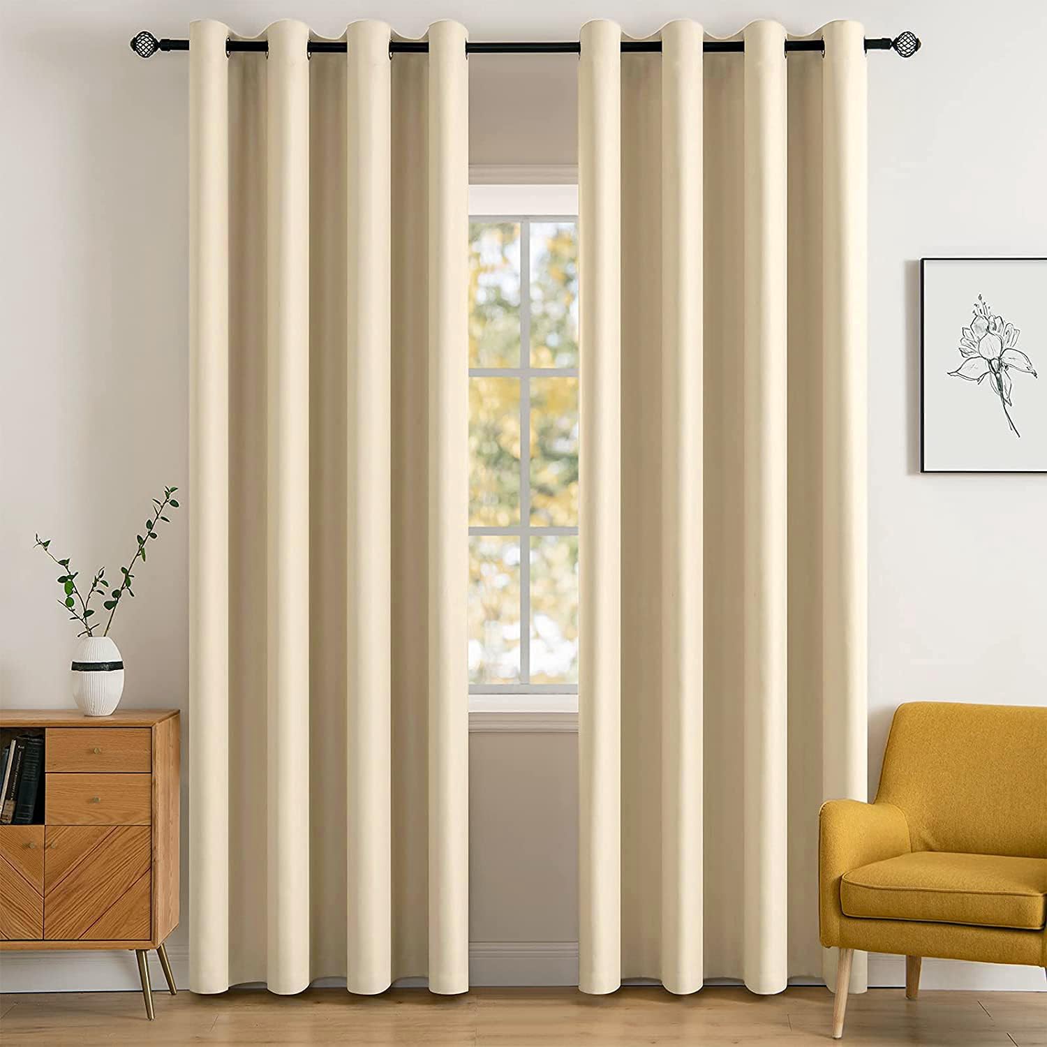 MIULEE Cream Beige Blackout Bedroom Curtains Drapes 72 Inch Long 52"x72"