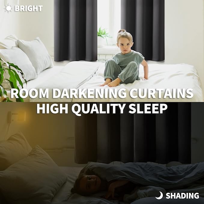 BGment Dark Grey Blackout Curtains for Bedroom 69 Inch Long - 2 Panels