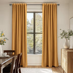Faux Linen Total Blackout Curtains for Bedroom 84 Inch Long Mustard Yellow