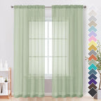 OVZME Light Green Sheer Curtains 96 Inches Long 2 Panels - Soft Light Filtering Window Sheer Panels for Living Room/Bedroom, Top Dual Rod Pocket, 1 Pair, Each 42Wx96L Inches
