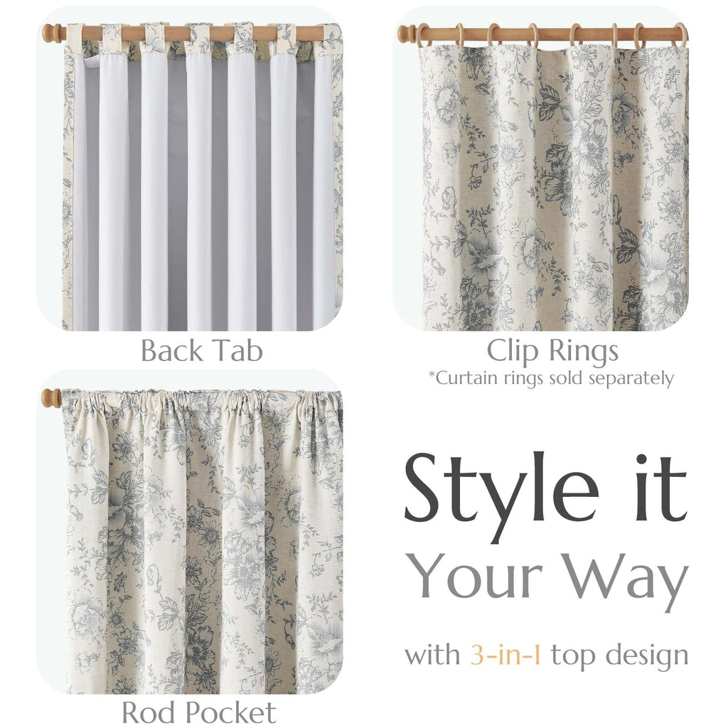 jinchan Floral Linen Blackout Curtains for Bedroom 96 Inches Long