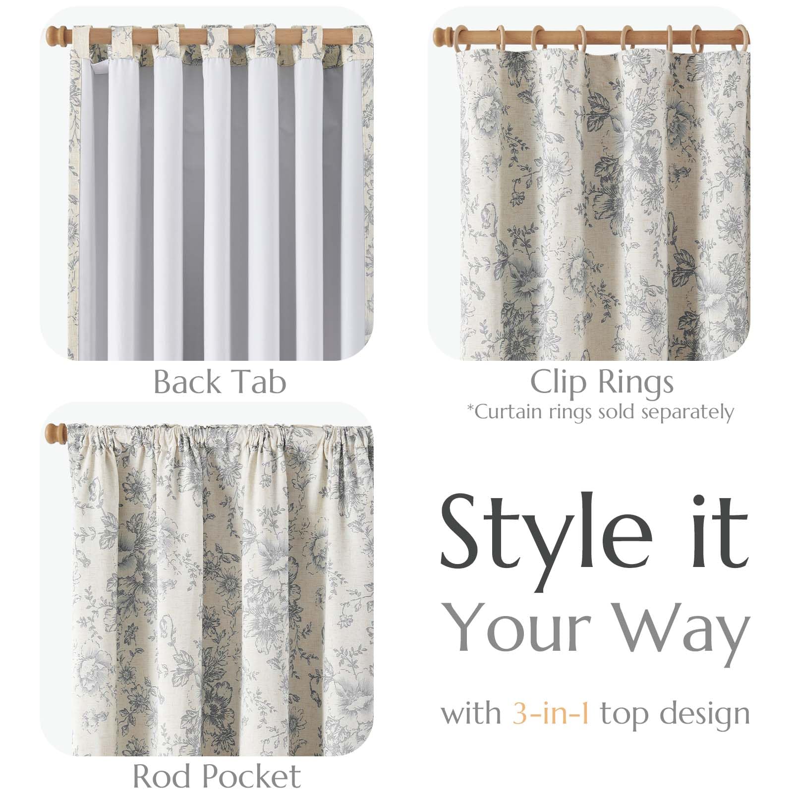 jinchan Floral Linen Blackout Curtains for Bedroom 96 Inches Long