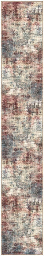 IOHOUZE Abstract Runner Rug 2x12 Ft Washable Runners for Hallways, Non Slip Kitchen Runner Printed Faux Wool Entryway Runner Indoor, Modern Abstract Floor Carpet for Hall Kitchen, Red/Multi