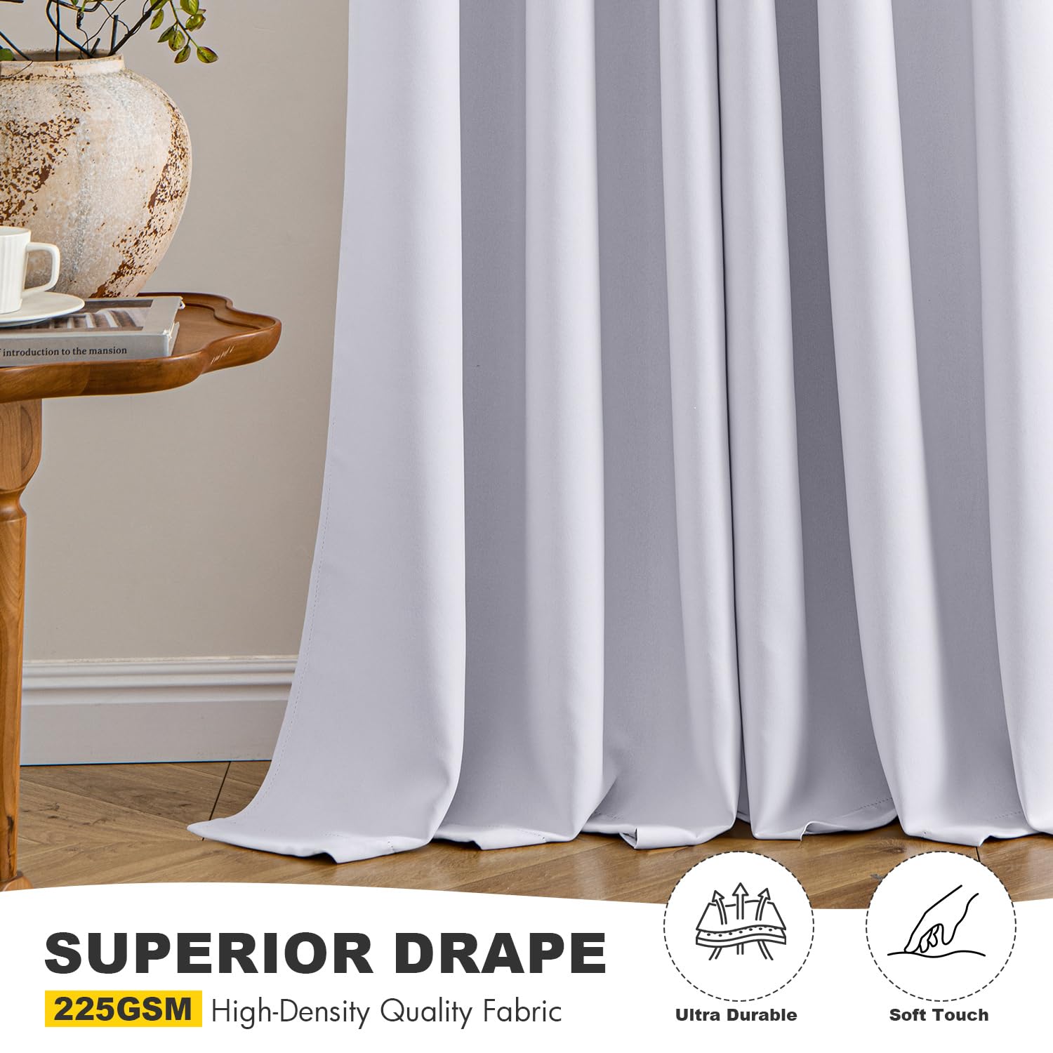 MIULEE Blackout Curtains for Bedroom 2 Panels 40x63 Inch Long Greyish White