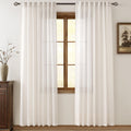 Cream Natural Linen Curtains 80 inch Length 2 Panels Set Neutral Rustic Farmhouse Living Room Drapes Back Tab Pleated Look Light Filtering Privacy Semi Sheer Curtains 80 inch Long Ivory Colored