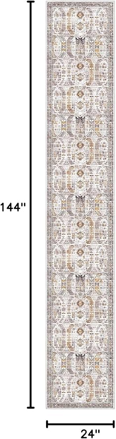 Madane Washable Runner Rugs 2x12 Long for Hallway Kitchen Soft, Brown/Gold