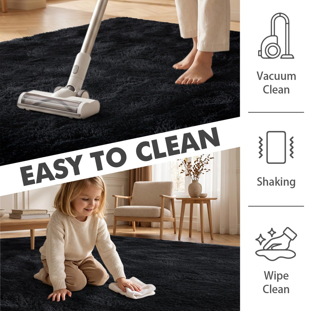 5x8 Ft Extra Large Shag Rugs for Living Room, Ultra Soft Fluffy Furry Area Rugs for Bedroom Indoor Floor, Aesthetic Carpet for Kids Home Decor (Black)