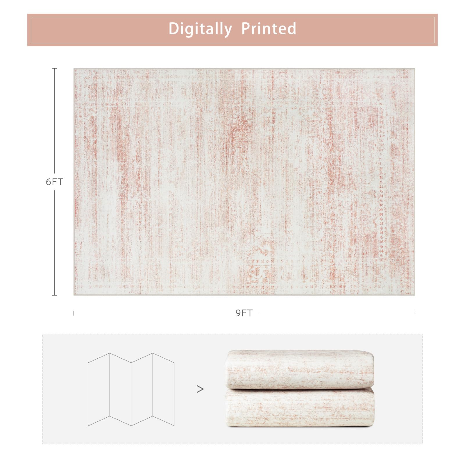 Pink Washable Rugs 6x9 Area Rugs for Living Room,Bedroom,Nursery,Carpet