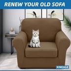 XINEAGE New 2 Pieces Chair Covers with Arms Super Stretch Chair Slipcover for Living Room Pet Dog Universal Slip Cover Anti Slip Armchair Furniture Protector (Brown), 31"-46"(1 Cushion)