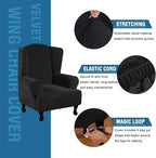 H.VERSAILTEX Wingback Chair Covers Velvet Plush Wing Chair Slipcover 1 Piece High Stretch Wing Back Chair Slipcovers Sofa Cover Furniture Cover with Elastic Bottom, Black