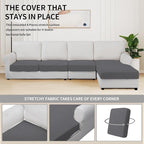 Easy-Going Stretch 4 Pieces Couch Cushion Covers for Sectional Sofa Left/Right L Shape Chaise Lounge Sofa Seat slipcover Anti-Slip Sofa Cover Soft (3 Seater + 1 Chaise, Grey)