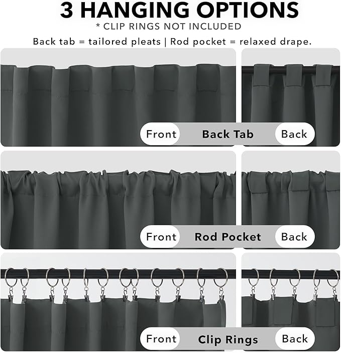Deconovo Blackout Curtains, Thermal Insulated, W42 x L95 2 Panels, Back Tab, Machine Washable, Room-Darkening Drapes for Bedroom/Living Room Dark Grey