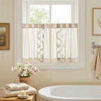 jinchan Belrose Linen Floral Kitchen Curtains 24 inch Length Embroidered Farmhouse Cafe Curtains for Living Room Bathroom Small Windows Curtain Set Sheer Light Filtering 2 Panels Sage Green