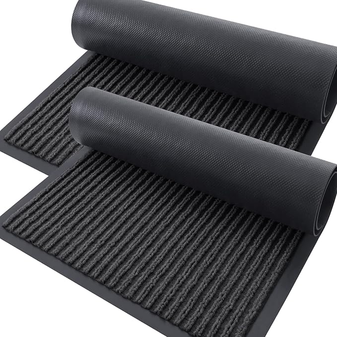 OLANLY Front Door Mat Indoor Outdoor Entrance, 2-Pack 71 x 47 Inch, Waterproof Heavy Duty Doormat, Fade Resistant, Low Profile, Easy Clean Patio Porch Welcome Floor Mats for Entry, Charcoal Grey