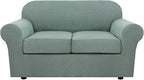 H.VERSAILTEX 3 Piece Stretch Sofa Covers for 2 Cushion Loveseat Couch Covers for Living Room Sofa Slipcovers (Base Cover Plus 2 Seat Cushion Covers) Thicker Jacquard Fabric(Medium Sofa, Sage)