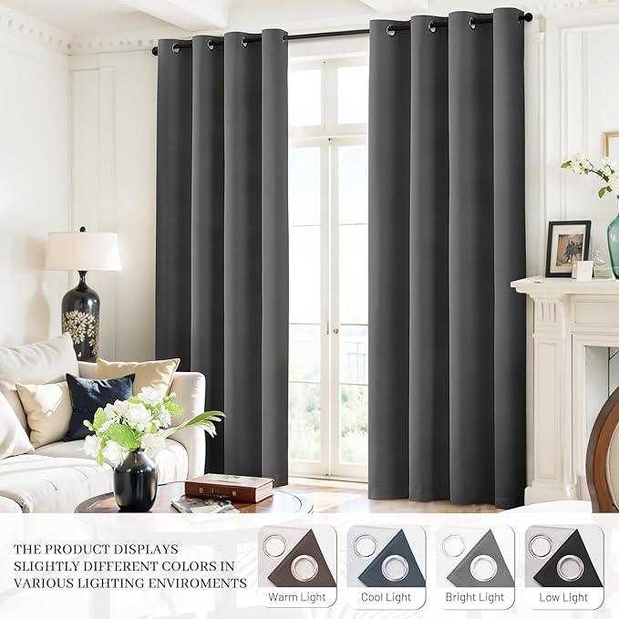 Yakamok 100% Blackout Curtains 38x63 inch Length Charcoal Grey-Bedroom