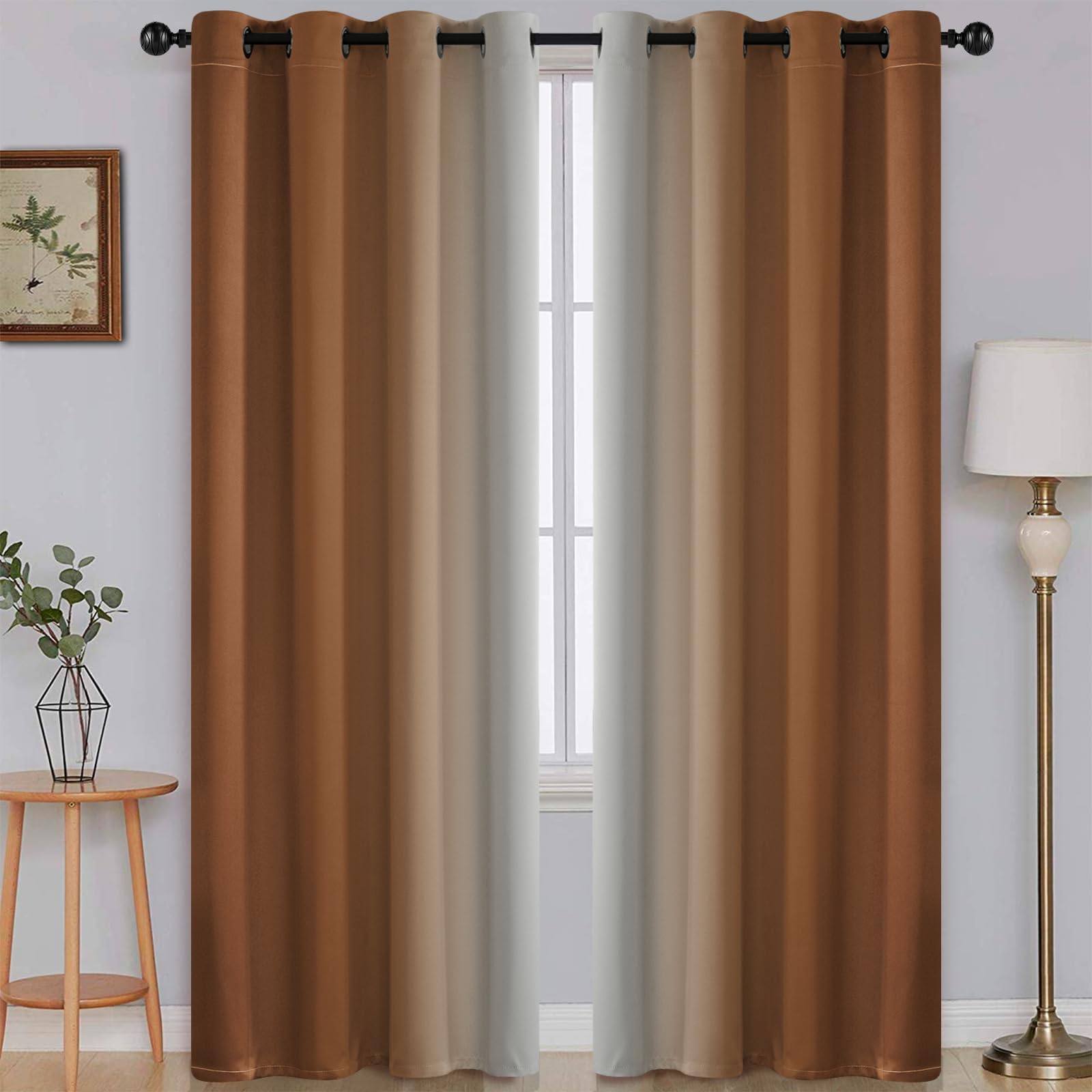 SimpleHome Ombre Burnt Orange to Grey White Curtains for Living Room 52x84L