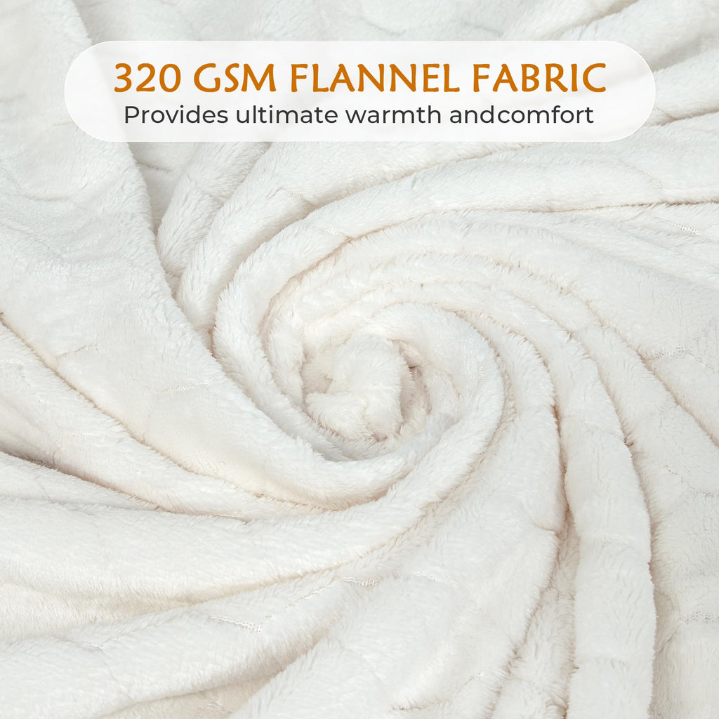 TOONOW Fleece Blanket Fuzzy Plush Throw Blanket 50" x 60", Super Soft Fluffy Bed Blanket Geometric Pattern Comfy Microfiber Flannel Blankets for Couch, Bed, Sofa, Cream White