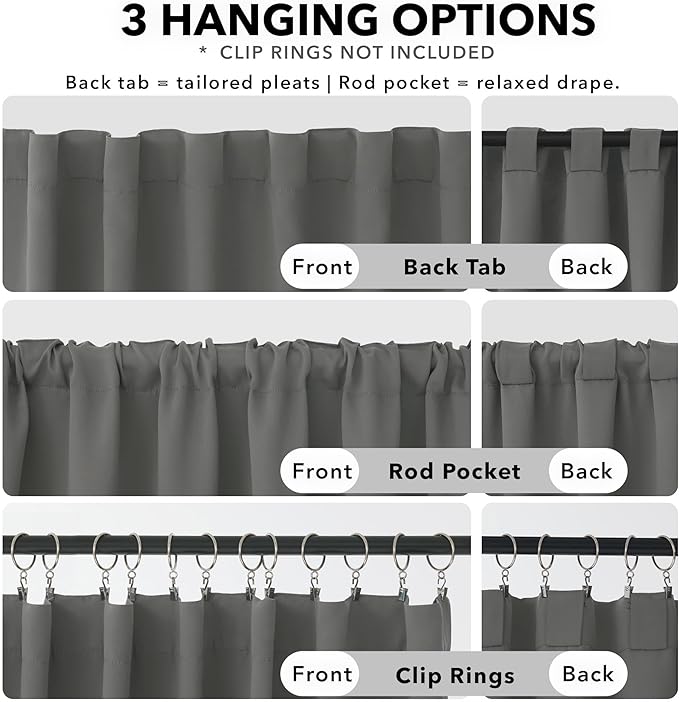 Deconovo Blackout Curtains, Thermal Insulated, W70 x L84 2 Panels, Back Tab, Machine Washable, Room-Darkening Drapes for Bedroom/Living Room Light Grey