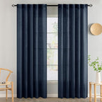 MIULEE Navy Blue Linen Curtains 84 Inch Length 2 Panels for Bedroom Living Room, Soft Thick Linen Textured Natural Window Drapes Semi Sheer Light Filtering Back Tab Rod Pocket Burlap Look Decor