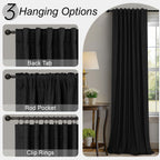 Black Curtains 84 Inches Long for Bedroom 2 Panel Set Linen Textured Total Blackout Thermal Insulated Darkening Dark Curtains Black Out Shades for Living Room Floor Length Window Drape Back Tab Pocket