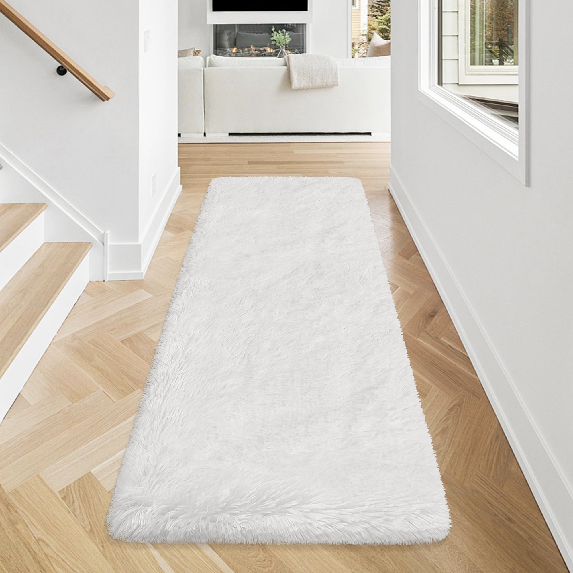 JiaoBaba Runner Rug for Bedroom White 2x5ft Fluffy Area Rug Bedside Runner Rug for Kids Room Boys Teens Nursery Baby Living Room Dorm Home Decor Carpets Kid Sbedroom Rug