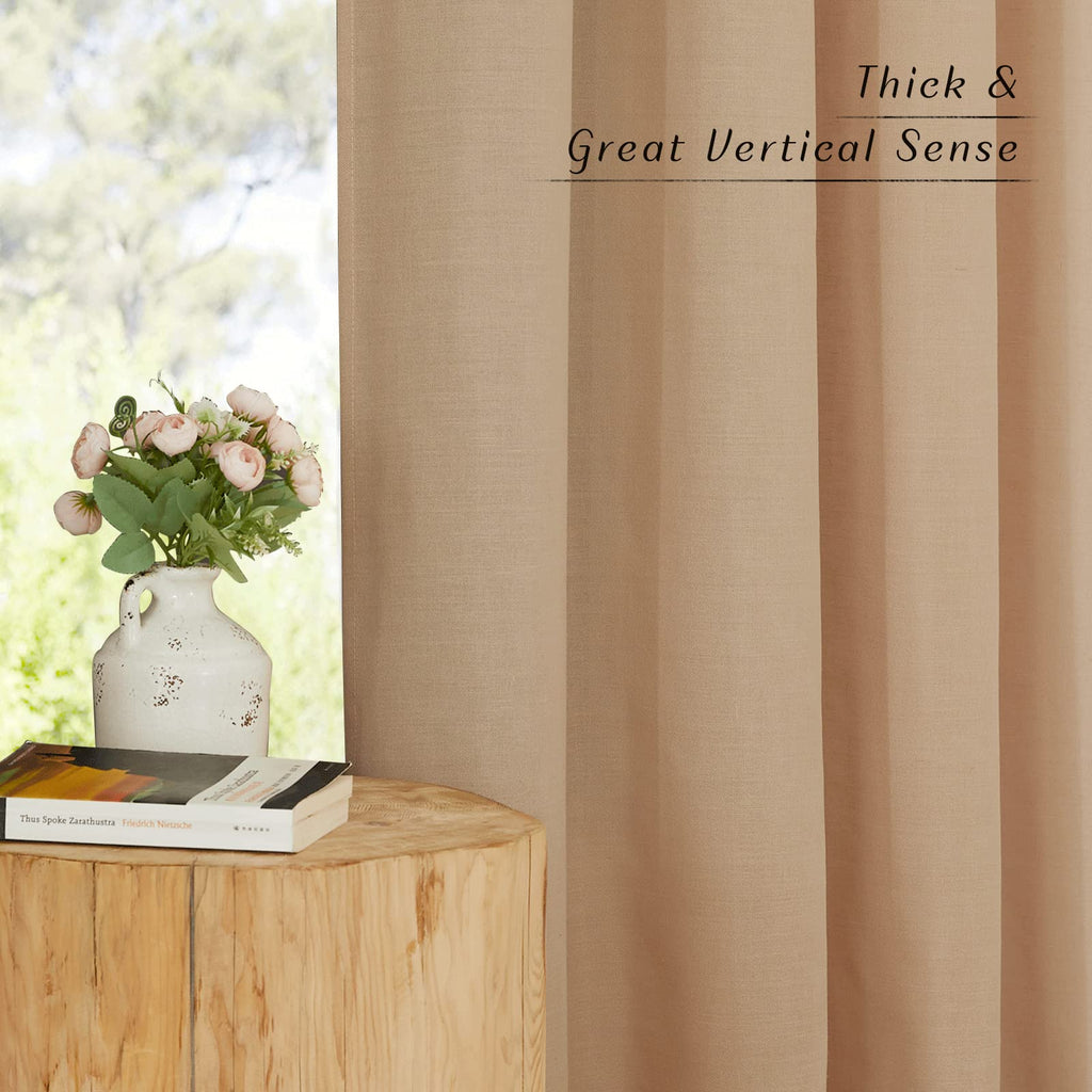 NICETOWN Taupe Linen Curtains for Bedroom, Thick Flax Privacy Added Light Filtering Casual & Rustic Semi Sheer Curtains & Drapes Light Filtering for Kitchen/Cafe, W55 x L54, 2 Panels