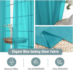 Turquoise Sheer Curtains 63 Inch Length 2 Panels, Voile Sheer Curtain for Living Room, Breathable Light Filtering Modern Window Treatments, Soft Fabric Dual Rod Pocket Drapes, 2x42Wx63L Inches