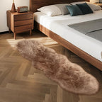 Goolela Faux Sheepskin Fur Runner Rug Light Brown Beige Fluffy Bedside Rug for Bedroom 2x6 Furry Fuzzy Rug Runner Washable Playroom Office Sheepskin