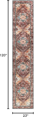 Yamaziot Washable Runner Rug, 2x10 Non-Slip Boho Vintage Hallway Rug Runner with Rubber Backing, Stain Resistant Distressed Carpet Runner for Bedroom, Kitchen, Laundry, Entrance