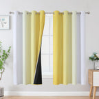 Yellow and Greyish White Ombre Blackout Curtains for Living Room 63 Inch