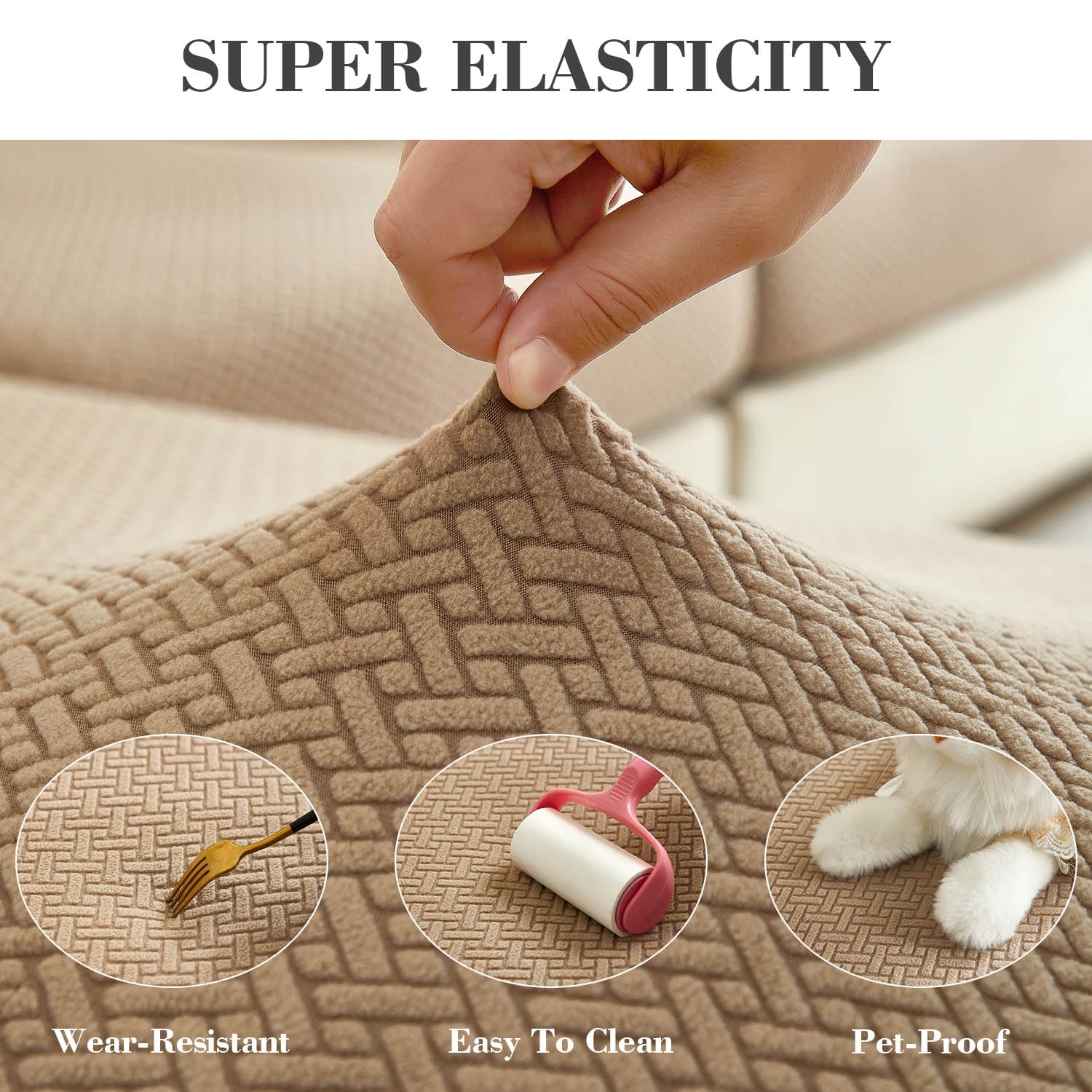 Disayu Sofa Covers Couch Covers for Sofa Pet Friendly Couch Cushion Covers Universal Sofa Covers Washable Stretch Slipcovers for Sectional Sofa (Texture Light Coffee, 2 Seats + Chaise Cover)