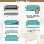 WEERRW 4 Pieces Velvet High Stretch Couch Covers for 3 Cushion Couch Sofa Slipcovers, Washable Furniture Protector with Non Slip Elastic Bottom, Feature Soft and Thick Plush Fabric, Aqua, Large