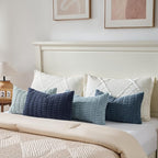 Fancy Homi Set of 4 Blue Lumbar Rectangle Decorative Throw Pillow Covers 16x24 Inch for Couch Bed Chair, Aesthetic Boho Room Decor, Soft Fuzzy Thick Corduroy Textured Coastal Blue Cushion Case 40x60cm