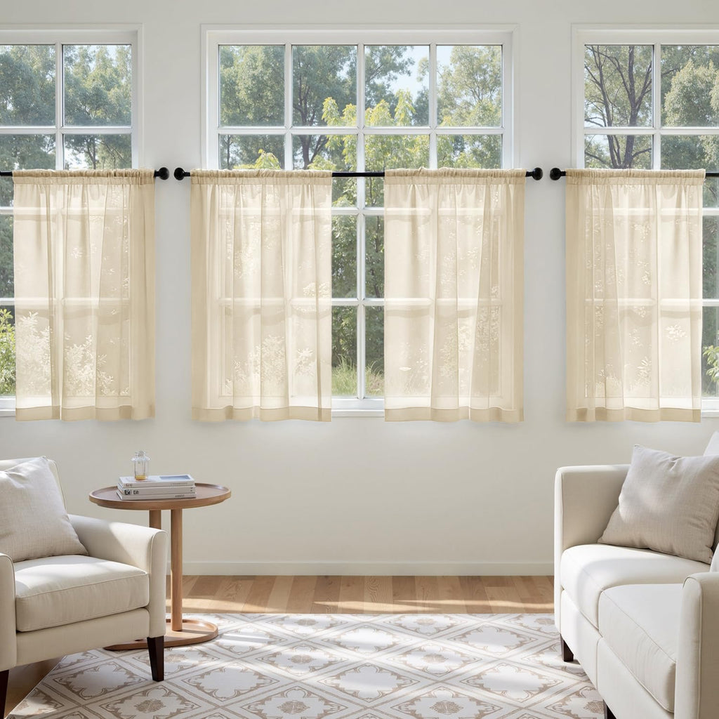 MIULEE Cream Sheer Curtains 63 Inches Long 4 Panels 42 x 63 Inches