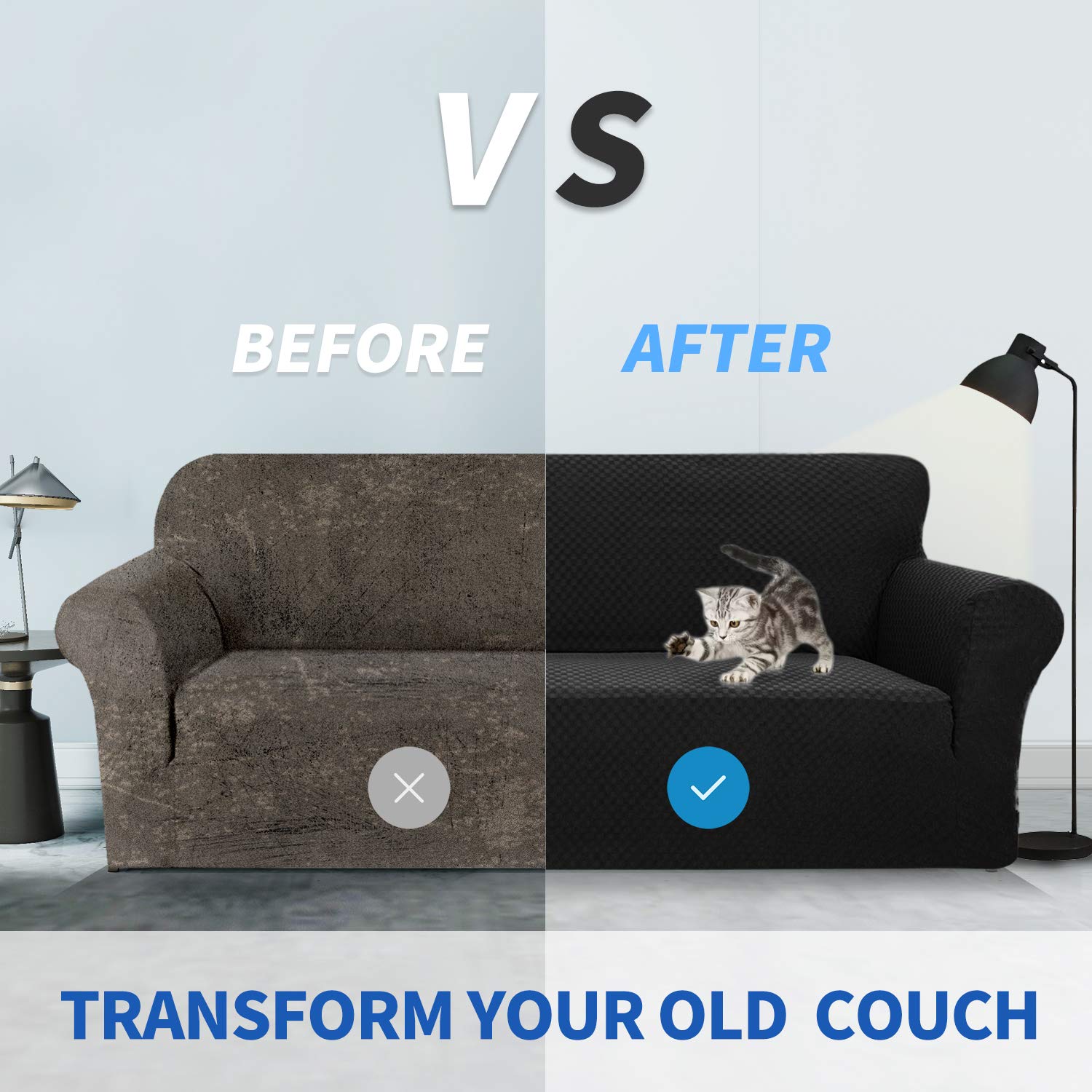 ZNSAYOTX 1 Piece Jacquard Couch Covers for 3 Cushion Couch Living Room High Stretch Sofa Cover Pets Dogs Friendly Anti Slip Thickened Slipcovers Furniture Protector (Sofa, Black)