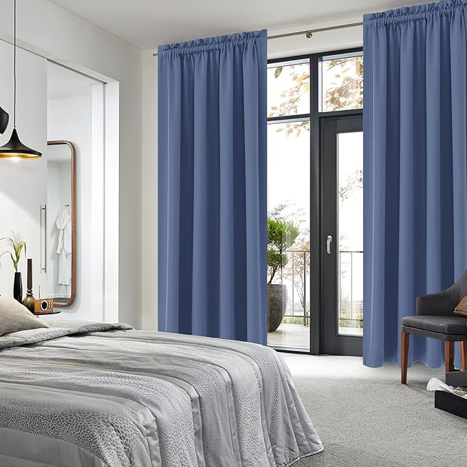 DWCN Blackout Curtains for Bedroom 52 x 84 Inch Long Dusty Blue 2 Panels