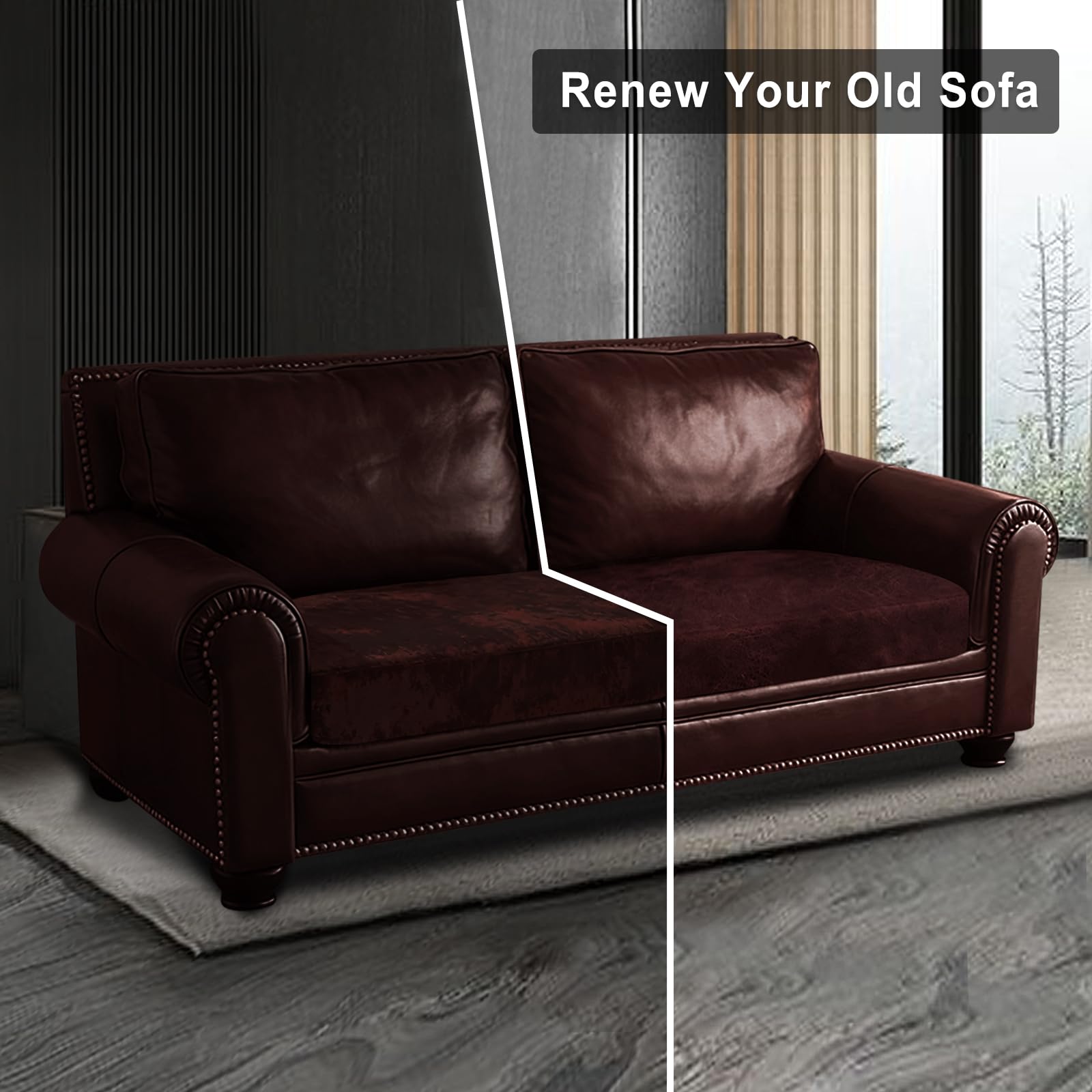 ANARACHON Leather Look Couch Cushion Covers Sofa Seat Slipcovers Sets Couches Furniture Protector for Sectional Armchair Loveseat Pets Kids Stretch Spandex Fabric (1 Cushion Loveseat, Burgundy)