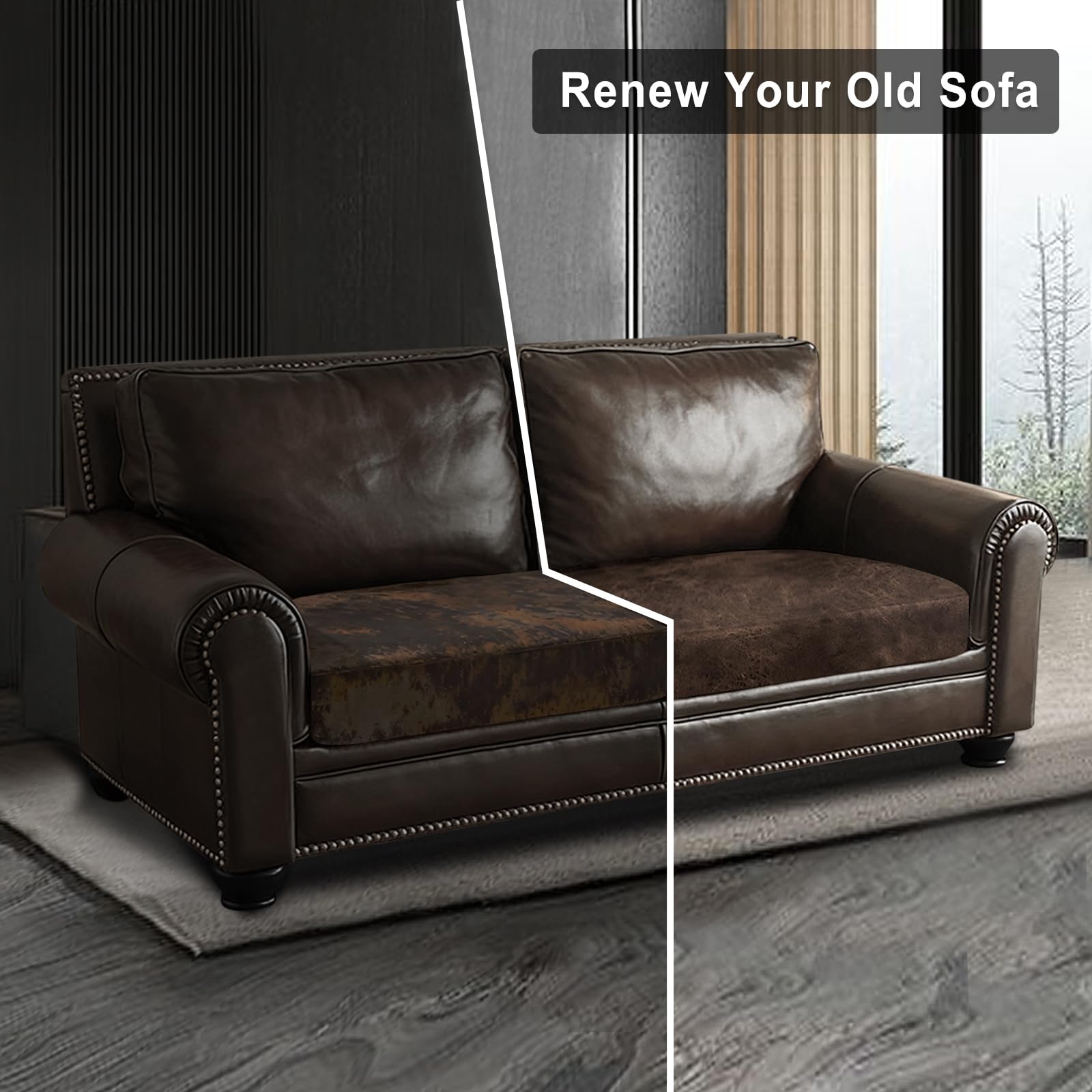ANARACHON Leather Look Couch Cushion Covers Sofa Seat Slipcovers Sets Couches Furniture Protector for Sectional Armchair Loveseat Pets Kids Stretch Spandex Fabric (1 Cushion Loveseat, Brown)