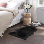 Small Faux Fur Rug, 2x4 ft Ultra Soft Sheepskin Rug Chair Sofa Cover Seat Pad, Black Fluffy Shag Rug for Bedroom Nursery Kids Room, Luxury Shaggy Rugs Fuzzy Plush Floor Carpets, Cute Dorm Home Decor