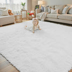 5x8 White Shag Area Rug for Living Room, Fluffy Plush Carpet