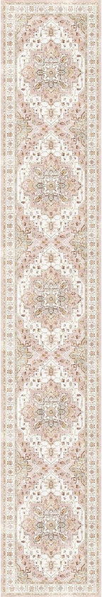 Madane Hallway Runner Rug 2x12, Extra Long Washable Runner Rugs with Rubber Backing, Non Slip Carpet Runner, Vintage Medallion Rug Runners for Kitchen Laundry Room Entryway (Pink, 2'x12')