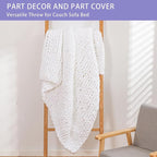 Bigacogo Chunky Knit Throw Blanket for Couch, 40x60 inches, 100% Hand Knitted with Thick Jumbo Chenille Yarn, Cozy Soft Large Rope Knot Cable Crochet Blankets for Sofa Bed Living Room, White