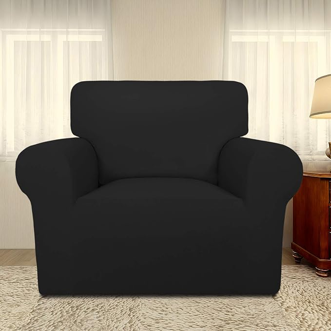 PureFit Super Stretch Chair Covers Fleece Couch Covers for Sofa Black