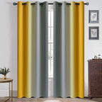 Yakamok Ombre Yellow and Grey Curtains for Bedroom, Gradient Room Darkening Curtains 84 inches long,Grommet Thermal Insulated Light Blocking Window Drapes/Curtain for Living Room,52 x 84 Inch,2 Panels