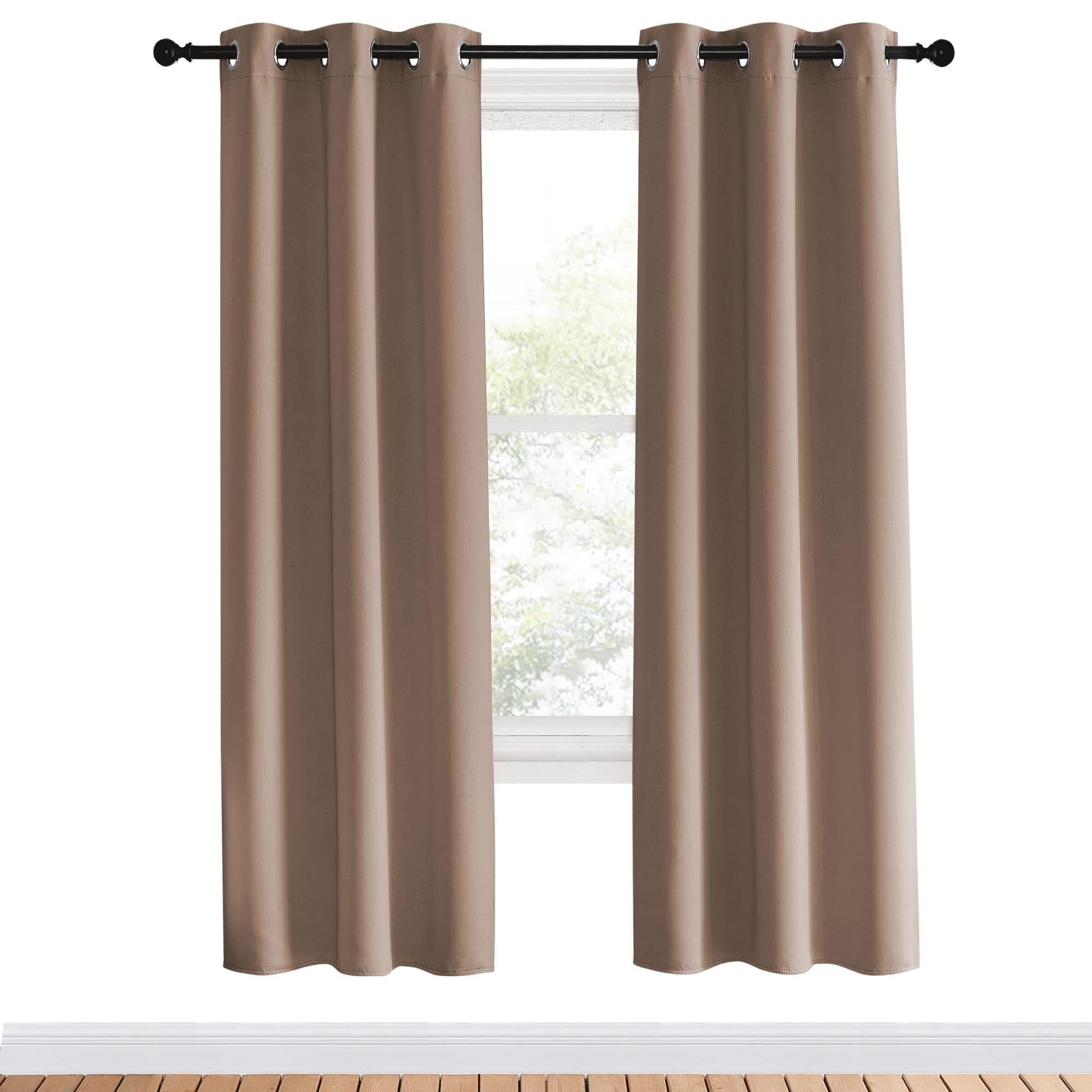 NICETOWN Kitchen Blackout Curtains and Drapes, 1 Pair, 34 inches by 70 Inch, Cappuccino, Triple Weave Energy Saving Thermal Insulated Solid Grommet Blackout Panels for Patio