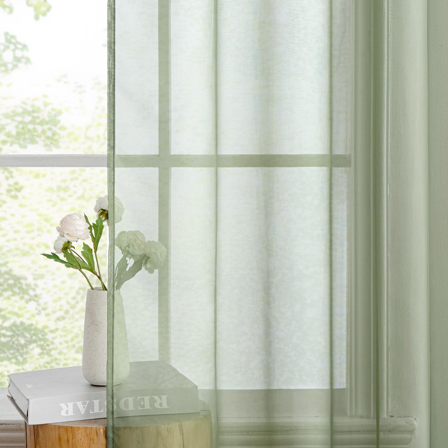 MIULEE 2 Panels Sage Green Sheer Curtains 96 inches Long, 54 X 96 Inches