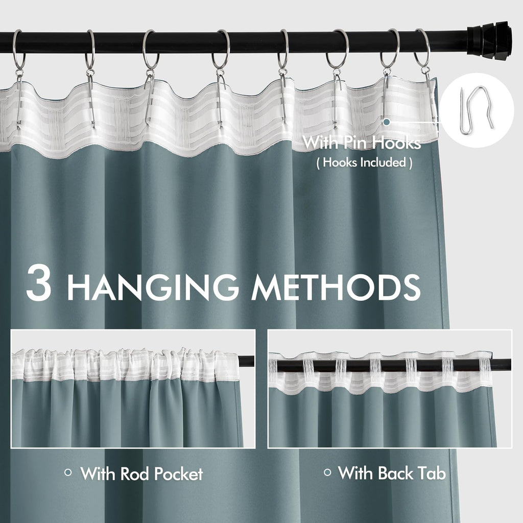MIULEE Greyish Blue Back Tab Blackout Curtains 52x102 Inch Long 2 Panel Set